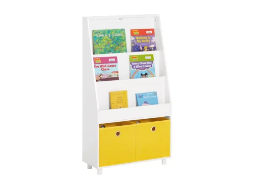 Bibliothèque Pour Enfant, Étagère à Livres 3 Niveaux Avec 2 Boîtes De Rangement, KMB69-W -Meilleur Meubles Magasin bibliotheque 18269479
