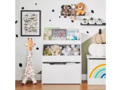 Étagère De Rangement Pour Chambre D’Enfants Avec 2 Paniers Et 1 Compartiment à Roulettes, KMB71-W -Meilleur Meubles Magasin bibliotheque 19313081