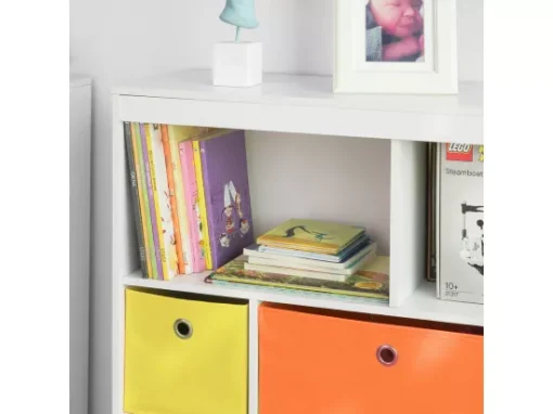 Bibliothèque Enfantspour Livres Et Jouets Avec 5 Compartiments Et 3 Paniers, KMB26-W -Meilleur Meubles Magasin bibliotheque 19400391