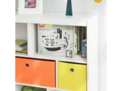 Bibliothèque Enfantspour Livres Et Jouets Avec 5 Compartiments Et 3 Paniers, KMB26-W -Meilleur Meubles Magasin bibliotheque 19400393