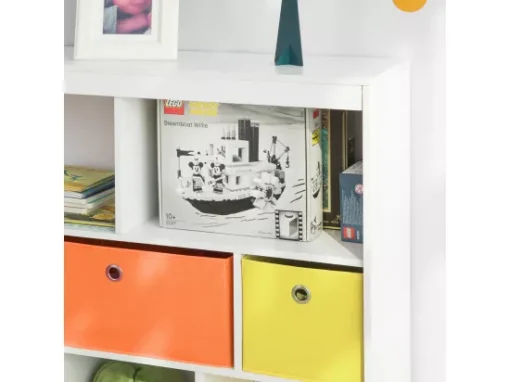 Bibliothèque Enfantspour Livres Et Jouets Avec 5 Compartiments Et 3 Paniers, KMB26-W -Meilleur Meubles Magasin bibliotheque 19400393