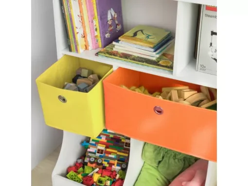 Bibliothèque Enfantspour Livres Et Jouets Avec 5 Compartiments Et 3 Paniers, KMB26-W -Meilleur Meubles Magasin bibliotheque 19400397