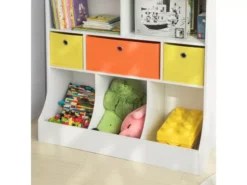 Bibliothèque Enfantspour Livres Et Jouets Avec 5 Compartiments Et 3 Paniers, KMB26-W -Meilleur Meubles Magasin bibliotheque 19400399