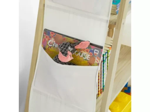 Bibliothèque Étagère Sur Pieds Pour Enfants Avec 3 étages Et 6 Pochettes Latéralaux, KMB30-WN -Meilleur Meubles Magasin bibliotheque 19400413