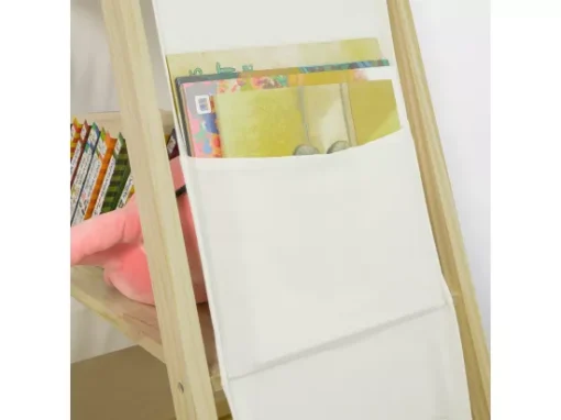 Bibliothèque Étagère Sur Pieds Pour Enfants Avec 3 étages Et 6 Pochettes Latéralaux, KMB30-WN -Meilleur Meubles Magasin bibliotheque 19400415