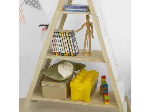 Bibliothèque Étagère Sur Pieds Pour Enfants Avec 3 étages Et 6 Pochettes Latéralaux, KMB30-WN -Meilleur Meubles Magasin bibliotheque 19400421