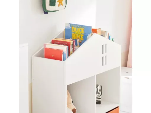 Mini Bibliothèque Pour Livres Et Jouets Pour Enfant, Étagère En Forme De Maison, KMB49-W -Meilleur Meubles Magasin bibliotheque 19401439