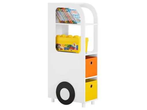 Armoire Pour Enfants, Meuble De Rangement Jouets Avec 2 Paniers Multicolores, KMB67-W -Meilleur Meubles Magasin bibliotheque 22826643