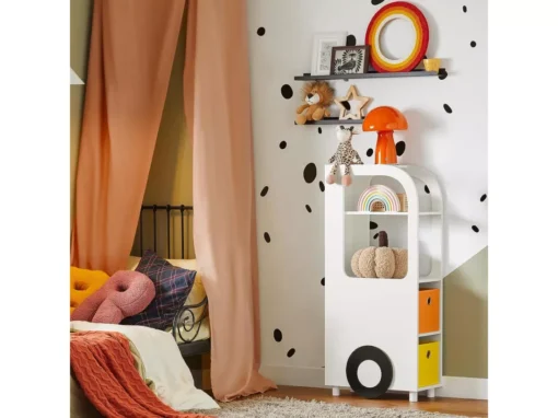 Armoire Pour Enfants, Meuble De Rangement Jouets Avec 2 Paniers Multicolores, KMB67-W -Meilleur Meubles Magasin bibliotheque 22826645