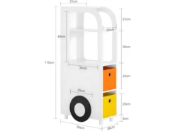 Armoire Pour Enfants, Meuble De Rangement Jouets Avec 2 Paniers Multicolores, KMB67-W -Meilleur Meubles Magasin bibliotheque 22826647
