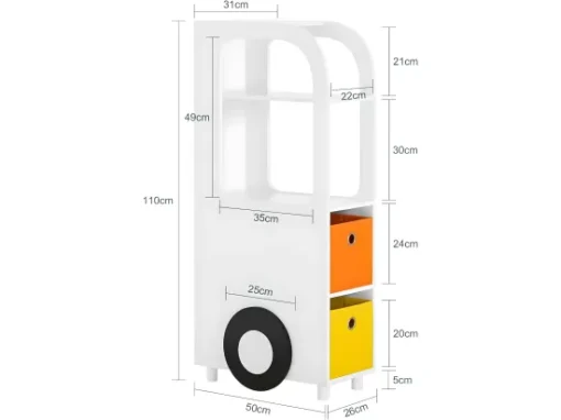 Armoire Pour Enfants, Meuble De Rangement Jouets Avec 2 Paniers Multicolores, KMB67-W -Meilleur Meubles Magasin bibliotheque 22826647
