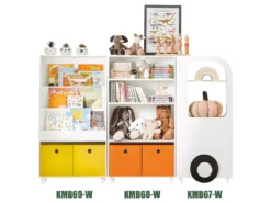 Armoire Pour Enfants, Meuble De Rangement Jouets Avec 2 Paniers Multicolores, KMB67-W -Meilleur Meubles Magasin bibliotheque 22826653
