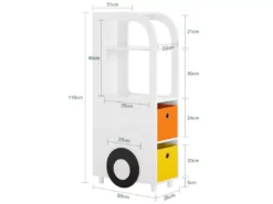 Armoire Pour Enfants, Meuble De Rangement Jouets Avec 2 Paniers Multicolores, KMB67-W -Meilleur Meubles Magasin bibliotheque 22826655