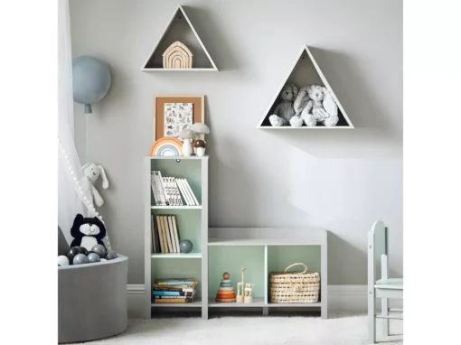 SoBuy Bibliothèque Pour Enfant, Banc Étagère De Rangement Pour Jouets Et Livres, Étagère à Livres Pour Garçon Fille Pour Chambre D'enfant Et Salle De Jeux, 5 Compartiments, 90 X 30 X 82 Cm, Gris Et Vert, KMB89-HG -Meilleur Meubles Magasin bibliotheque 23828051