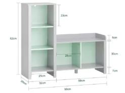 SoBuy Bibliothèque Pour Enfant, Banc Étagère De Rangement Pour Jouets Et Livres, Étagère à Livres Pour Garçon Fille Pour Chambre D'enfant Et Salle De Jeux, 5 Compartiments, 90 X 30 X 82 Cm, Gris Et Vert, KMB89-HG -Meilleur Meubles Magasin bibliotheque 23828053