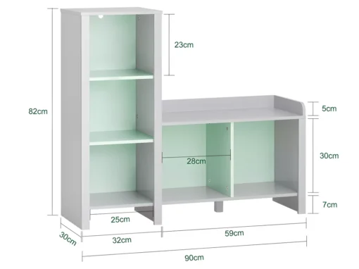 SoBuy Bibliothèque Pour Enfant, Banc Étagère De Rangement Pour Jouets Et Livres, Étagère à Livres Pour Garçon Fille Pour Chambre D'enfant Et Salle De Jeux, 5 Compartiments, 90 X 30 X 82 Cm, Gris Et Vert, KMB89-HG -Meilleur Meubles Magasin bibliotheque 23828053