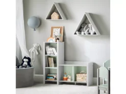 SoBuy Bibliothèque Pour Enfant, Banc Étagère De Rangement Pour Jouets Et Livres, Étagère à Livres Pour Garçon Fille Pour Chambre D'enfant Et Salle De Jeux, 5 Compartiments, 90 X 30 X 82 Cm, Gris Et Vert, KMB89-HG -Meilleur Meubles Magasin bibliotheque 23828065