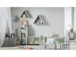 SoBuy Bibliothèque Pour Enfant, Banc Étagère De Rangement Pour Jouets Et Livres, Étagère à Livres Pour Garçon Fille Pour Chambre D'enfant Et Salle De Jeux, 5 Compartiments, 90 X 30 X 82 Cm, Gris Et Vert, KMB89-HG -Meilleur Meubles Magasin bibliotheque 23828067