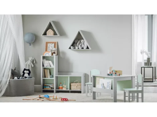 SoBuy Bibliothèque Pour Enfant, Banc Étagère De Rangement Pour Jouets Et Livres, Étagère à Livres Pour Garçon Fille Pour Chambre D'enfant Et Salle De Jeux, 5 Compartiments, 90 X 30 X 82 Cm, Gris Et Vert, KMB89-HG -Meilleur Meubles Magasin bibliotheque 23828067