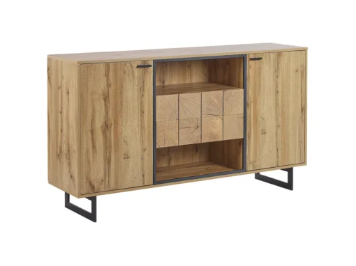 Buffet Avec 2 Tiroirs Et 2 Portes En Bois Clair Et Noir BOISO -Meilleur Meubles Magasin buffet 17163297