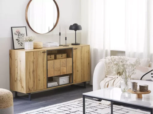 Buffet Avec 2 Tiroirs Et 2 Portes En Bois Clair Et Noir BOISO -Meilleur Meubles Magasin buffet 17163299
