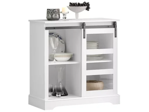Buffet Commode Avec Porte De Grange Coulissante à 2 Niveaux, FSB46-W -Meilleur Meubles Magasin buffet 18438755