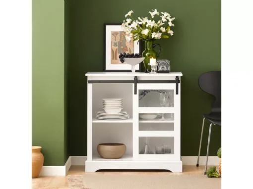 Buffet Commode Avec Porte De Grange Coulissante à 2 Niveaux, FSB46-W -Meilleur Meubles Magasin buffet 18438757