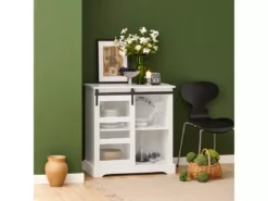Buffet Commode Avec Porte De Grange Coulissante à 2 Niveaux, FSB46-W -Meilleur Meubles Magasin buffet 18438759