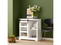 Buffet Commode Avec Porte De Grange Coulissante à 2 Niveaux, FSB46-W -Meilleur Meubles Magasin buffet 18438761