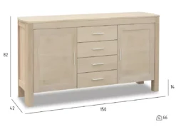Buffet Paris Avec 2 Portes Et 4 Tiroirs - Chêne Massif Et MDF - Naturel -Meilleur Meubles Magasin buffet 18873195