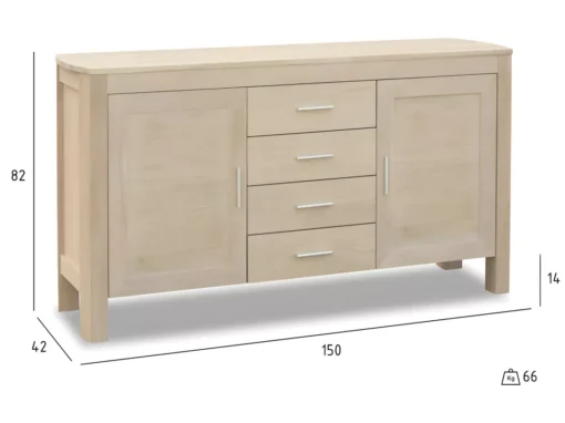 Buffet Paris Avec 2 Portes Et 4 Tiroirs - Chêne Massif Et MDF - Naturel -Meilleur Meubles Magasin buffet 18873195