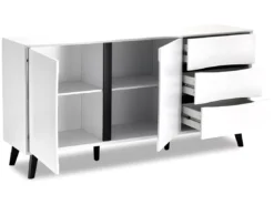 Buffet Lyon Avec 2 Portes Et 3 Tiroirs - MDF Et Bois - Blanc -Meilleur Meubles Magasin buffet 18873215