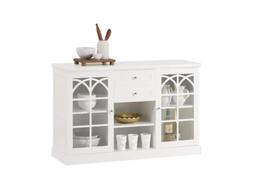 Buffet Commode Dressoir Armoire De Cuisine Avec 2 Portes Vitrées, 2 Tiroirs, 2 Compartiment, FSB79-W -Meilleur Meubles Magasin buffet 19185247