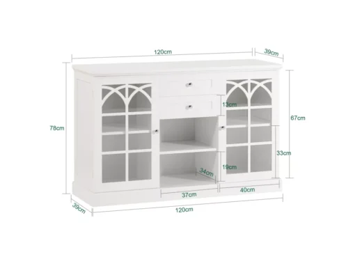 Buffet Commode Dressoir Armoire De Cuisine Avec 2 Portes Vitrées, 2 Tiroirs, 2 Compartiment, FSB79-W -Meilleur Meubles Magasin buffet 19185253