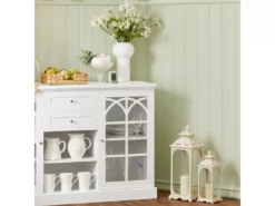 Buffet Commode Dressoir Armoire De Cuisine Avec 2 Portes Vitrées, 2 Tiroirs, 2 Compartiment, FSB79-W -Meilleur Meubles Magasin buffet 19185255
