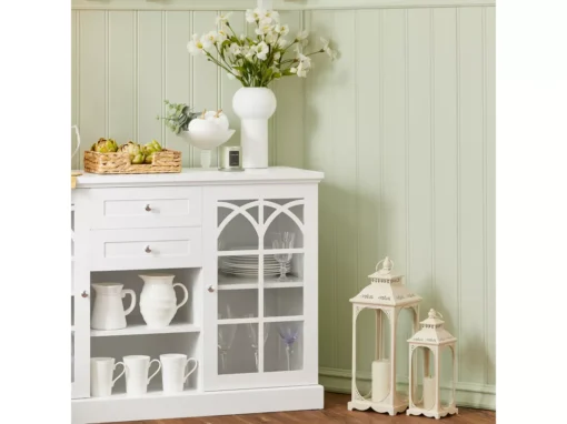 Buffet Commode Dressoir Armoire De Cuisine Avec 2 Portes Vitrées, 2 Tiroirs, 2 Compartiment, FSB79-W -Meilleur Meubles Magasin buffet 19185255