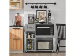 Meuble Micro-Ondes Buffet Commode Sur Roulettes Avec 3 Portes, 1 Tiroir, 1 Compartiment, FSB78-HG -Meilleur Meubles Magasin buffet 19185339