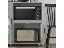 Meuble Micro-Ondes Buffet Commode Sur Roulettes Avec 3 Portes, 1 Tiroir, 1 Compartiment, FSB78-HG -Meilleur Meubles Magasin buffet 19185343