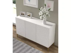 Commode SURF 150 Cm 3D Fraisé Blanc Mat Pieds En Métal Doré -Meilleur Meubles Magasin buffet 19533457