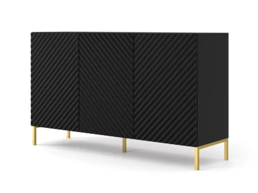 Commode SURF 150 Cm 3D Fraisé Noir Mat Pieds En Métal Doré -Meilleur Meubles Magasin buffet 19533471