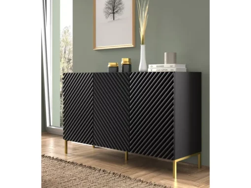 Commode SURF 150 Cm 3D Fraisé Noir Mat Pieds En Métal Doré -Meilleur Meubles Magasin buffet 19533473