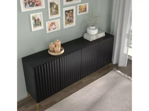 Commode WAVE 200 Cm 4D Fraisé Noir Matpieds En Métal Doré -Meilleur Meubles Magasin buffet 19533479