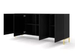 Commode WAVE 200 Cm 4D Fraisé Noir Matpieds En Métal Doré -Meilleur Meubles Magasin buffet 19533481