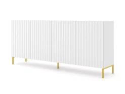 Commode WAVE 200 Cm 4D Fraisé Blanc Matpieds En Métal Doré -Meilleur Meubles Magasin buffet 19533489