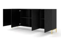 Commode SURF 200 Cm 4D Fraisé Noir Matpieds En Métal Doré -Meilleur Meubles Magasin buffet 21214369