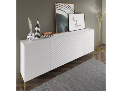 Commode SURF 200 Cm 4D Fraisé Blanc Matpieds En Métal Doré -Meilleur Meubles Magasin buffet 21214377