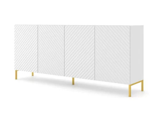 Commode SURF 200 Cm 4D Fraisé Blanc Matpieds En Métal Doré -Meilleur Meubles Magasin buffet 21214379