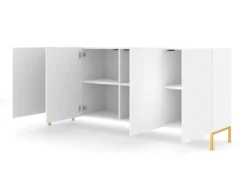 Commode SURF 200 Cm 4D Fraisé Blanc Matpieds En Métal Doré -Meilleur Meubles Magasin buffet 21214381