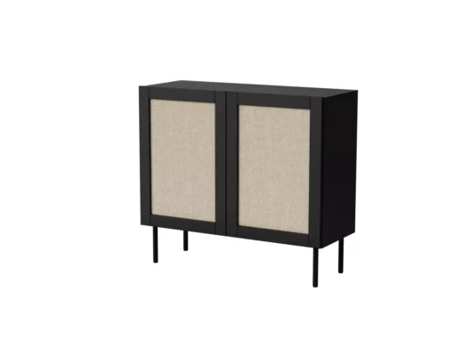 Commode YUCCA 100 Cm 2D Noir Mat / Rotin Calabria -Meilleur Meubles Magasin buffet 21866709