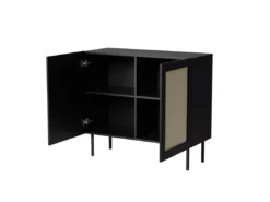 Commode YUCCA 100 Cm 2D Noir Mat / Rotin Calabria -Meilleur Meubles Magasin buffet 21866713